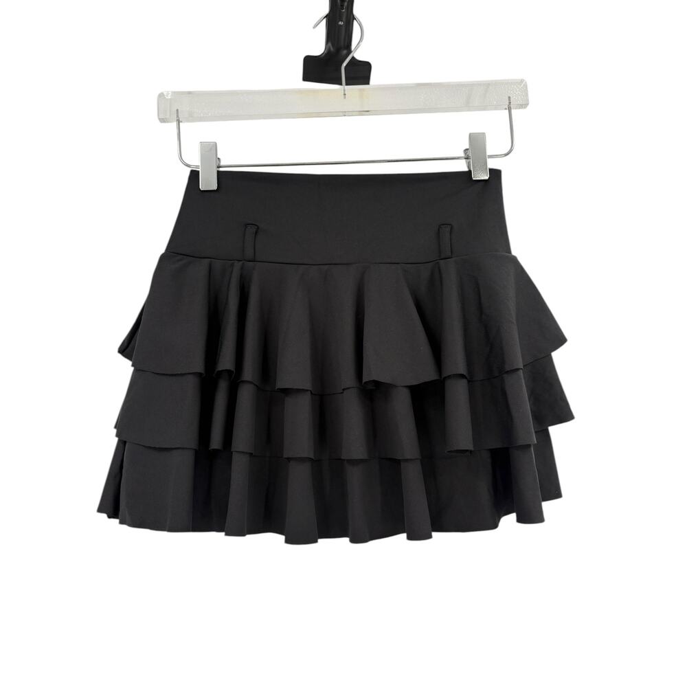 HALARA Skirt Size XL NEW Black High Waisted Tiered Ruffle Micro Mini - Picture 4 of 4